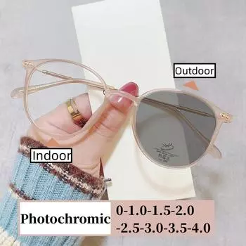 Модные ультралегкие круглые фотохромные очки для близорукости для мужчин и женщин, блокирующие синий свет, унисекс, модные очки для близорукости 0