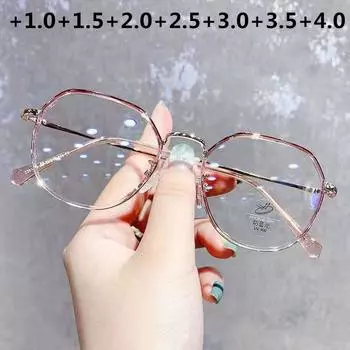 Модные ультралегкие очки для чтения в круглой оправе с защитой от синего света, женские очки для чтения против усталости, антирадиационные очки для пресбиопии + 1,0 ~ + 4,0 +1.0 чёрный