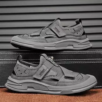 Модные уличные дышащие сандалии, лето 2024, новая мужская повседневная обувь 39 серый