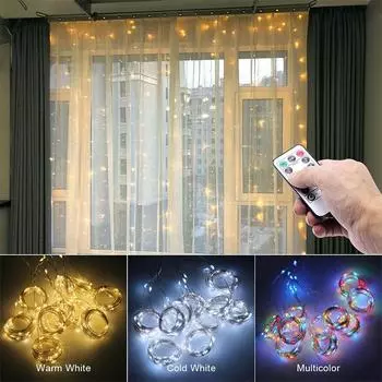 Модные уличные фонари на Новый год, занавеска с дистанционным управлением, веревка 3 м, домашний декор, гирлянда, фея, рождественская вспышка, светодиодная свадебная USB-подсветка 3M*1M белый