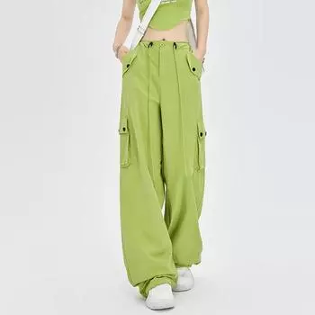 Модные уличные хлопковые повседневные мешковатые брюки-карго для женщин, весна-лето, тонкие широкие брюки с высокой талией, женские однотонные свободные карманы, женские спортивные брюки 25709 S чёрный