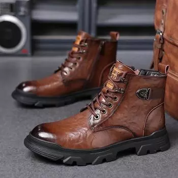 Модные уличные кроссовки в британском стиле, повседневные ботильоны для мужчин, натуральная кожа, удобные, на плоской подошве, с высоким верхом, на шнуровке, модные мужские 38