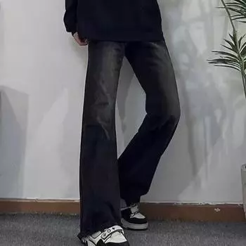Модные уличные мужские джинсы прямого кроя в стиле хип-хоп, свободные покройные повседневные брюки, спортивные брюки для улицы S чёрный