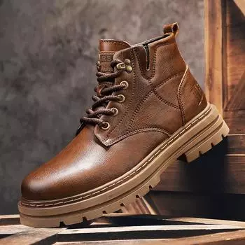 Модные уличные мужские кожаные ботинки с толстой подошвой, нескользящие, мужские, по щиколотку, нескользящие, уличные, мотоциклетные ботинки, универсальные, для отдыха и прогулок 36 чёрный