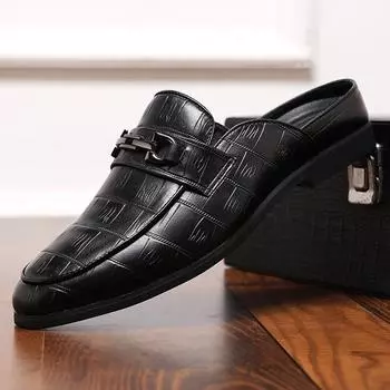 Модные уличные мужские тапочки, повседневные кожаные туфли Muller, нескользящие полутапочки, модные мужские полутапочки, стильные, удобные, ленивые балетки 38 чёрный