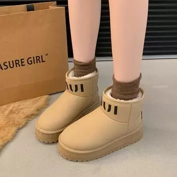Модные уличные нескользящие женские ботильоны зима 2024 зимние ботинки для женщин плюс бархатная платформа теплая короткая плюшевая женская обувь 36 хаки