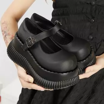 Модные уличные панк-туфли на платформе Мэри Джейн 2024 года, новые женские туфли, женские туфли на толстом каблуке в стиле Лолиты, кожаные туфли-лодочки с круглым носком 34 чёрный