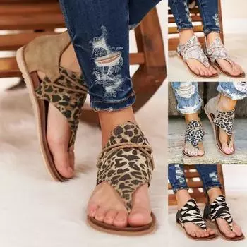 Модные уличные пляжные сандалии на плоской подошве с молнией сзади, 1 пара, с открытым носком, леопардовая женская обувь с клипсой и носком, прогулочная обувь 36 бежевый