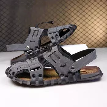 Модные уличные сандалии мужские летние повседневные туфли мужские плоские прогулочные мужские пляжные туфли тапочки мужские 38 серый