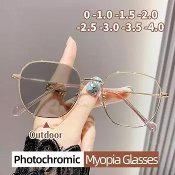 Модные уличные умные солнцезащитные очки с металлической оправой, фотохромные очки для близорукости, женские и мужские очки с минусом зрения со степенью -1,0-1,5 -3.5