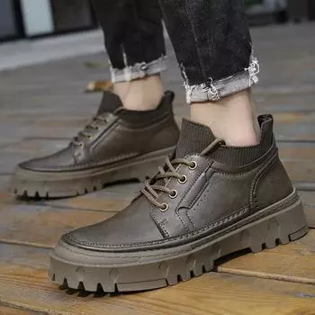 Модные уличные винтажные кожаные ботинки цвета хаки, мужские модные повседневные ботинки, мужская рабочая обувь, осенне-зимние мотоциклетные ботинки, ботинки из коровьей кожи 38 хаки