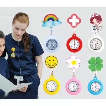 Модные унисекс часы с выдвижным кварцевым циферблатом Sunflower Warch, милые карманные часы с изображением улыбки, сердца, медсестры, доктора, больницы, цветные часы с радугой