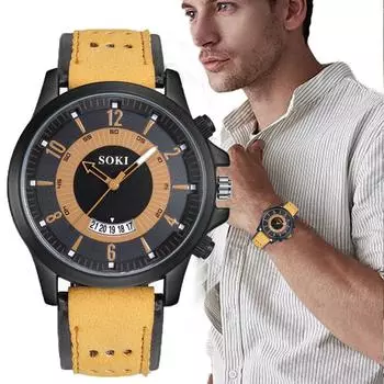 Модные унисекс-часы SOKI мужские часы простые мужские часы спортивные военные часы календарь дата для мужчин кожа зелёный