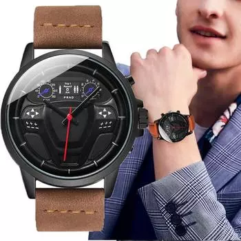 Модные унисекс часы SOKI Wuartz мужские повседневные спортивные часы люксовый бренд военный дизайн кожаный ремешок креативный циферблат мода чёрный