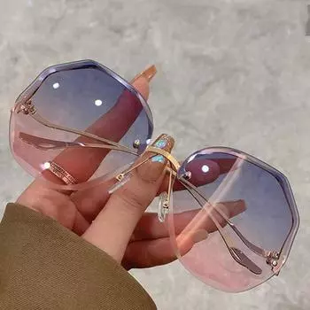Модные унисекс новые модные солнцезащитные очки без оправы для женщин и мужчин с большой круглой оправой UV400 солнцезащитные очки класса люкс в ретро-стиле с градиентными цветными очками AS PICTURE