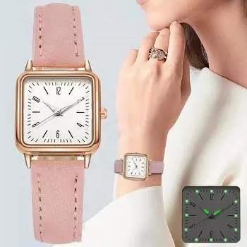 Модные унисекс новые светящиеся женские кварцевые часы Montre Femme модные квадратные наручные часы часы для женщин часы из кожи брендовые часы розовый
