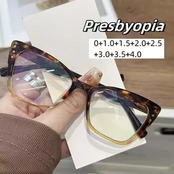 Модные унисекс очки для чтения «кошачий глаз» с защитой от синего света, ультралегкие очки высокой четкости для пресбиопии, роскошные очки для дальнего зрения 0 леопардовый