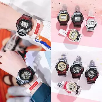 Модные унисекс подарочные трендовые электронные часы аниме One Piece женские спортивные светящиеся мужские дисплей действие многофункциональный будильник высокое качество часы Square Black золотой