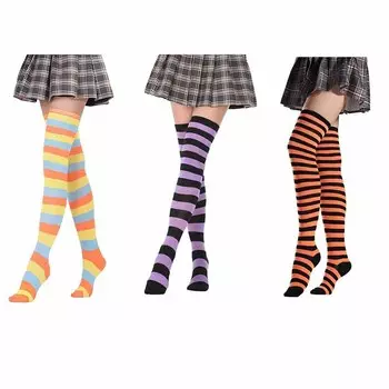 Модные унисекс популярные высококачественные чулки милые высокие женские хлопковые милые выше колена для девочек полосатые гольфы для косплея 1 пара длинных 2