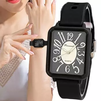 Модные унисекс простые силиконовые роскошные черно-белые кварцевые наручные часы браслет женские часы высокого качества женские часы мода прямоугольник темно-коричневого
