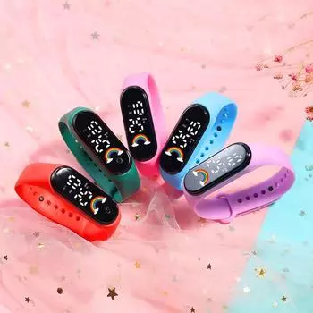 Модные унисекс радужные детские силиконовые наручные часы студенческие часы новые детские светодиодные электронные часы фестиваль светящийся браслет простые и креативные цифровые озеро синий