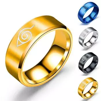 Модные унисекс-ювелирные изделия Leaf Konoha Village Symbal Logo Titanium Steel для мужчин, аниме, женщин, косплея, Саске, ниндзя, аксессуары, знак, Наруто, черное кольцо 5 серебряный