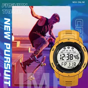 Модные унисекс высокого качества фитнес-будильник со светодиодной подсветкой спортивные часы дисплей цифровые мужские спортивные часы популярный секундомер электронные часы с большим экраном жёлтый