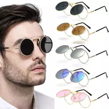 Модные унисекс высококачественные круглые солнцезащитные очки-раскладушки для мужчин в стиле стимпанк с металлической оправой для женщин, брендовые дизайнерские винтажные популярные ретро-очки