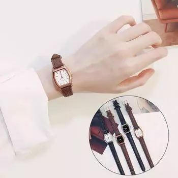 Модные унисекс женские модные часы квадратные простые высококачественные женские круглые ретро популярные наручные часы Persegi кварцевые часы корейская горячая распродажа Round Brown белый