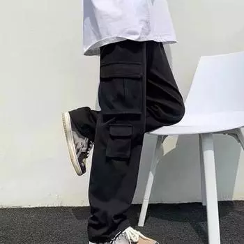 Модные универсальные быстросохнущие прямые широкие штаны со средней посадкой, однотонные повседневные брюки, повседневная одежда, мешковатые 2XL чёрный