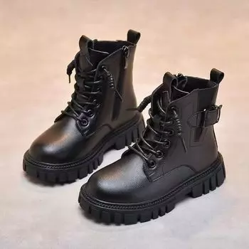 Модные универсальные детские ботинки Martin для мальчиков, красивые кожаные туфли для походов, короткие ботинки для девочек, черные ботинки для мальчиков 30 inner length 18.5cm