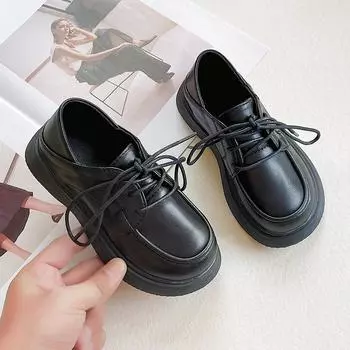 Модные универсальные детские кожаные туфли для мальчиков в британском стиле с мягкой подошвой черного цвета 26 inner length 16cm