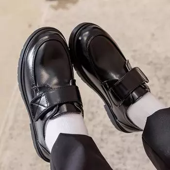 Модные универсальные детские туфли для выступлений, белые студенческие туфли, детские туфли с цветочным узором, черные кожаные туфли в британском стиле 26 чёрный