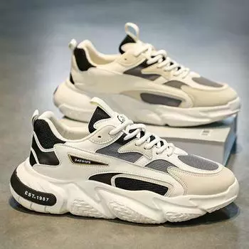 Модные универсальные громоздкие кроссовки на толстой подошве для мужчин 2024 года, новые трендовые сетчатые дышащие повседневные спортивные туфли на шнуровке с увеличенной мягкой подошвой 39 белый
