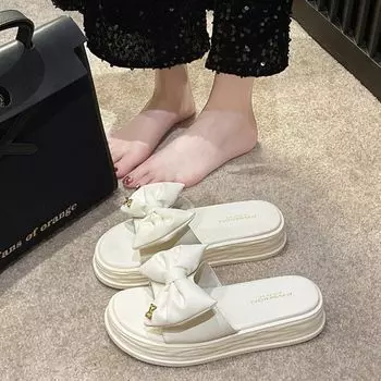 Модные универсальные классные тапочки 2024 года, новые мягкие кожаные толстые подошвы, универсальные бабочки для ношения на пляже, повседневные тапочки 35 чёрный