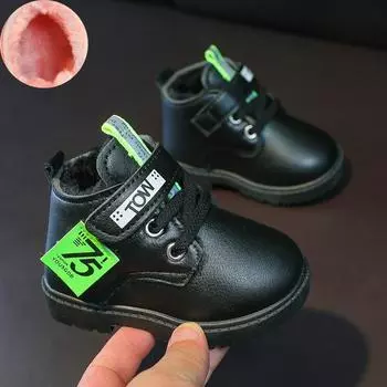 Модные универсальные кожаные ботинки для мальчиков-одноклассников, осенне-зимние новые зимние ботинки из хлопка, короткие ботинки, детские бархатные зимние ботинки 16 розовый