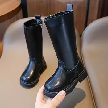 Модные универсальные кожаные ботинки осени и зимы 22 чёрный