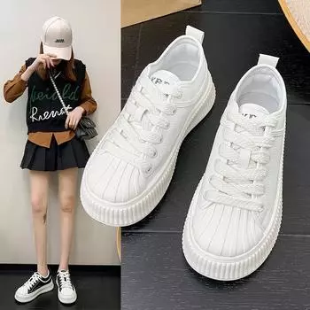 Модные универсальные маленькие белые туфли 2024 года, весна, новые повседневные туфли с толстой подошвой, повышающие комфорт, прочные женские туфли-одиночки 35 чёрный