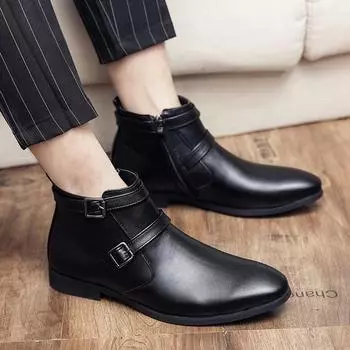 Модные универсальные мужские ботильоны Elegantes, формальные деловые офисные мужские туфли, классические мужские ботинки челси, кожаные туфли с боковой молнией 38 чёрный