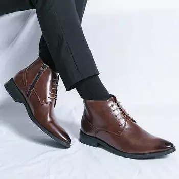 Модные универсальные мужские ботильоны на шнуровке, короткие деловые туфли, формальные туфли с высоким берцем, классические мужские кожаные ботинки в стиле ретро 38 чёрный