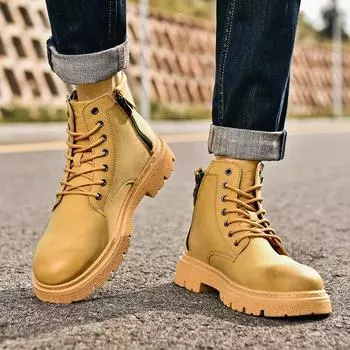 Модные универсальные мужские кроссовки для активного отдыха, мужские ботинки из натуральной кожи на толстой подошве, обувь с хлопковой подкладкой, новые модные мужские мотоциклетные ботинки 39 коричневый