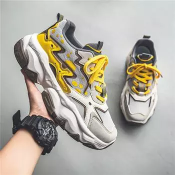 Модные универсальные мужские кроссовки с дышащей сеткой на толстой подошве повседневная обувь противоскользящие кроссовки для бега кожаная спортивная обувь Zapatillas 39 чёрный