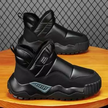 Модные универсальные мужские зимние ботинки, мужские теплые низкие противоскользящие износостойкие удобные толстые плюшевые ботинки для мужчин из хлопка 39 чёрный