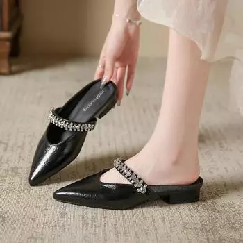 Модные универсальные однотонные женские тапочки Baotou со стразами, удобные женские тапочки с неглубоким горлом 35