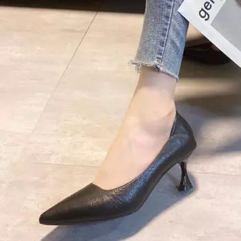 Модные универсальные профессиональные женские туфли на высоком каблуке кремового цвета Fine Track 2024 весна-лето новый стиль мягкие кожаные туфли с острым носком 35 чёрный
