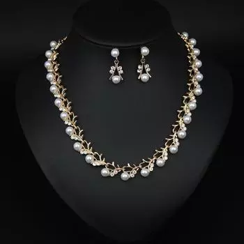 Модные универсальные простые жемчужные серьги со стразами, колье из 2 предметов, свадебные аксессуары для платья