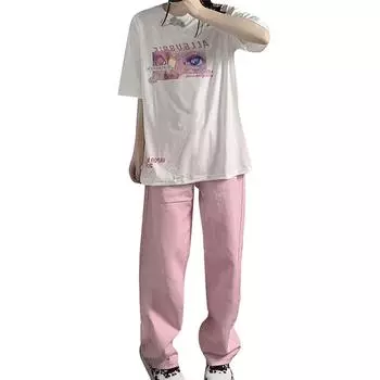 Модные универсальные прямые брюки с драпировкой и свободные широкие брюки L розовый