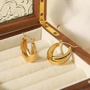 Модные универсальные серьги из 18-каратного золота, нержавеющая сталь, геометрические серьги в форме буквы C, ретро, легкие, роскошные серьги для женщин, мода