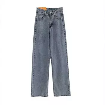 Модные универсальные синие женские широкие прямые джинсы, тонкие джинсовые брюки с высокой талией, свободные брюки