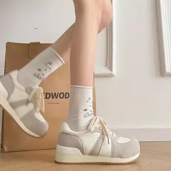 Модные универсальные студенческие классические туфли на платформе для увеличения роста для женщин 2025 года, новые весенние и осенние легкие повседневные кроссовки 35 бежевый